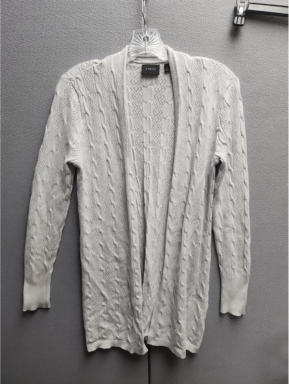 Cyrus Cardigan Women  Small Gray Cable Knit Open Front Long Sleeve  Casual Boho